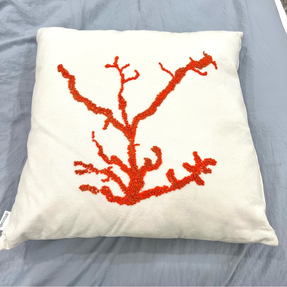 Pottery Barn Coral Coastal Beach Embroidered Accent Pillow